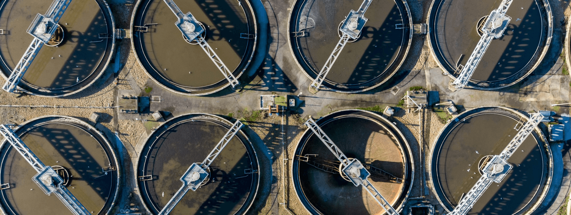 Top down view of water filtration tanks