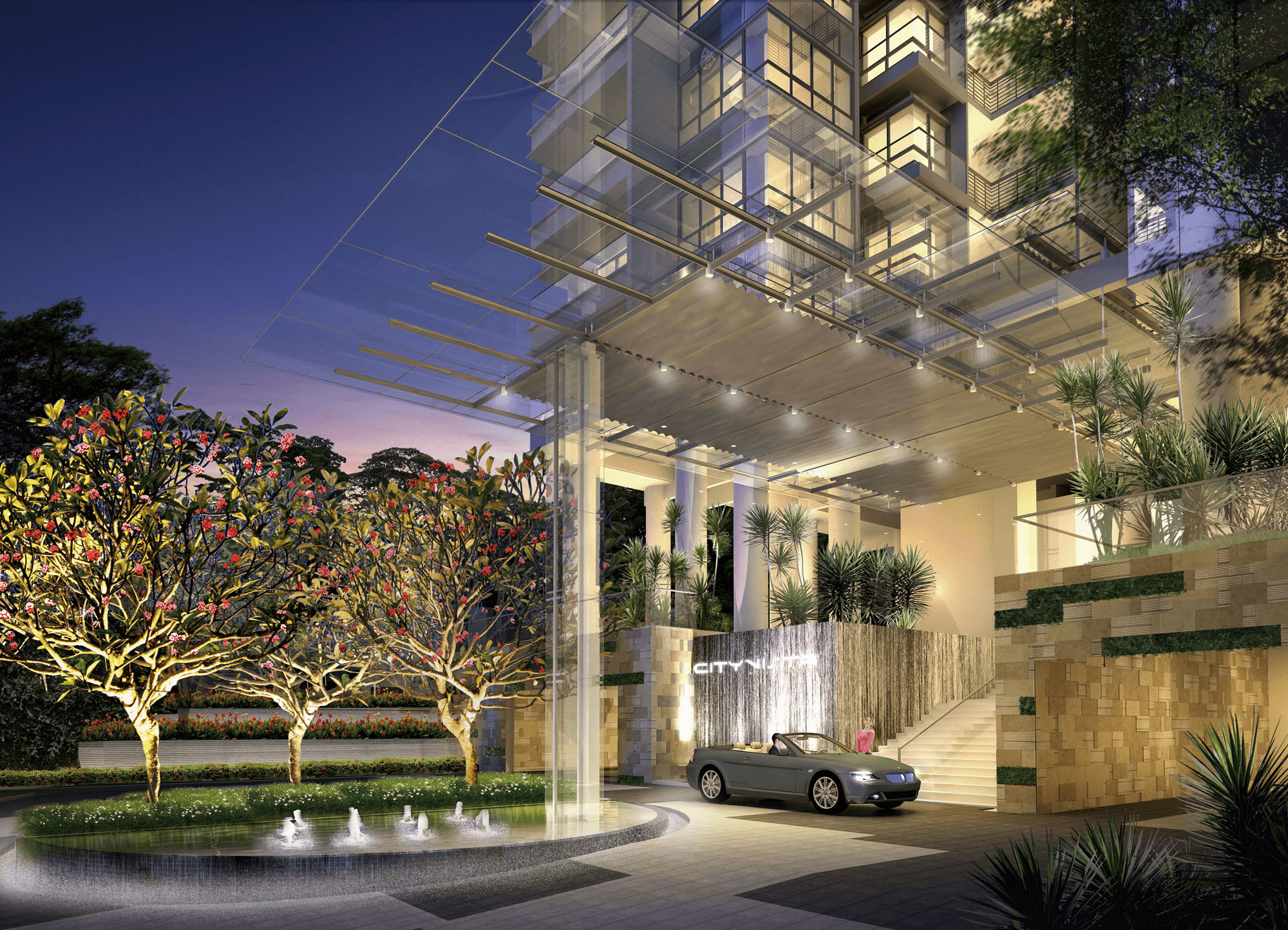 Render of the lobby of CityVista Residences